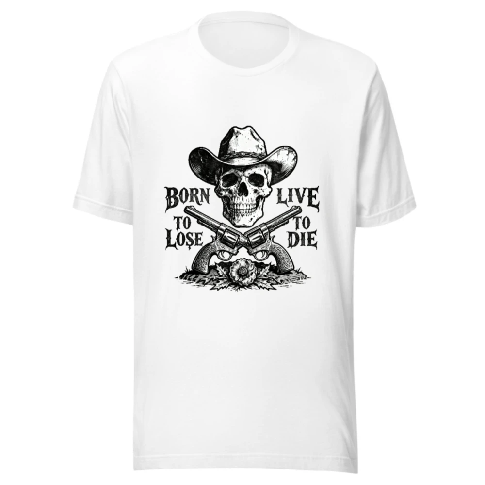 Unisex Staple T-Shirt - Skull Cowboy Hat & Revolvers Vintage Western Design
