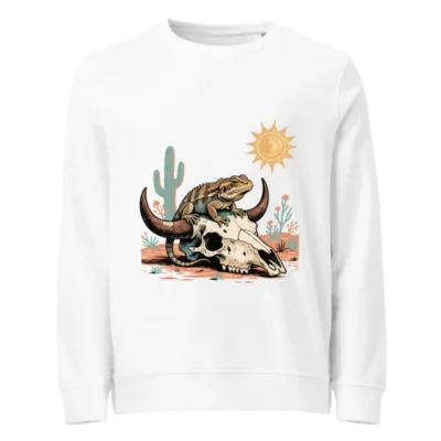 Unisex Organic Sweatshirt with Desert Lizard & Skull Graphic - Eco-Friendly, Comfortable