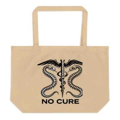 Large Organic Tote Bag | No Cure Caduceus Design - Eco-Friendly & Sustainable
