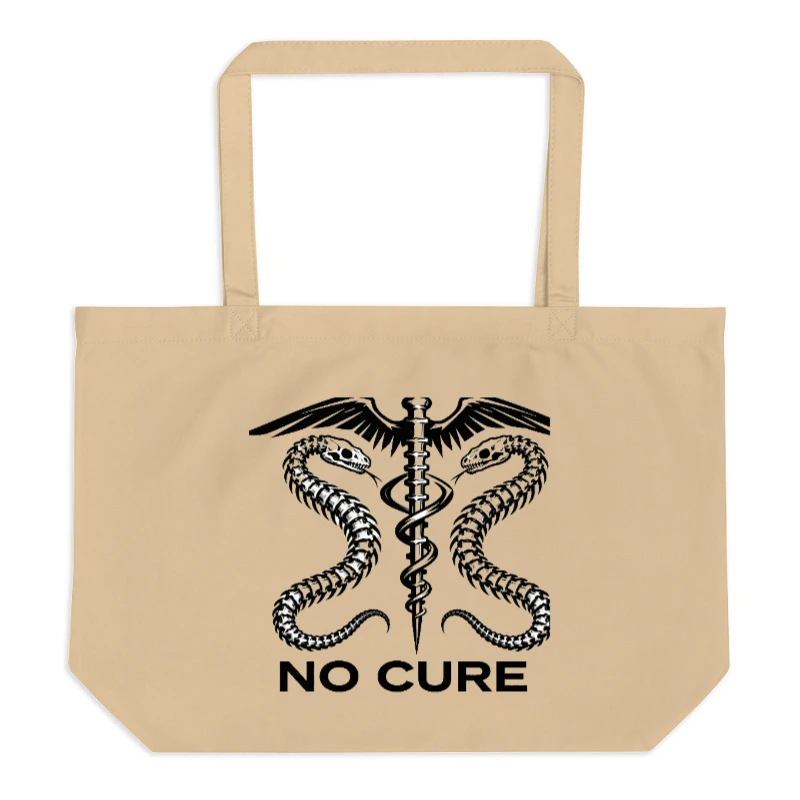 Large Organic Tote Bag | No Cure Caduceus Design - Eco-Friendly & Sustainable