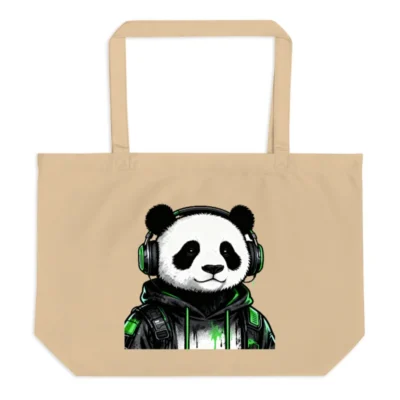Organic Panda Tote Bag | Large Eco-Friendly Canvas Tote with Green Tech Design