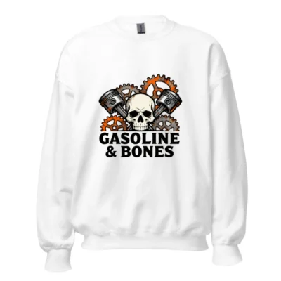 Gasoline & Bones Sweatshirt - Unisex Crew Neck, Skull & Gears Design