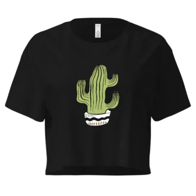 Women's Crop Top with Cactus Illustration - Short Sleeve, Comfort Fit