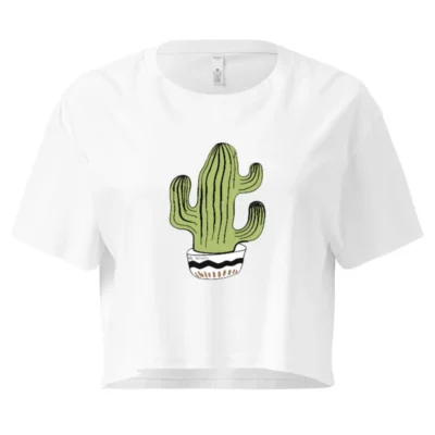 Women's Crop Top with Cactus Print - Short Sleeve, Casual, Trendy