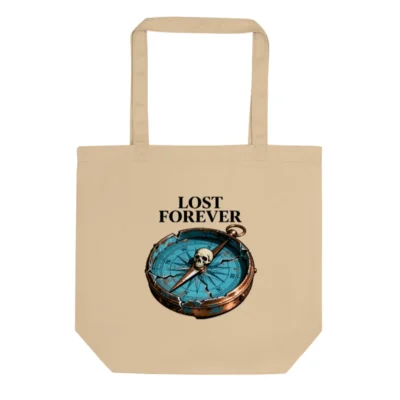 Eco Oyster Tote Bag | Lost Forever Compass Skull Design - Sustainable Canvas Tote