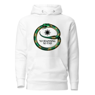 Unisex Premium Pullover Hoodie - Green & Gold Ouroboros Snake, 'No Beginning No End' Design