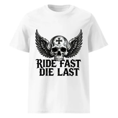 Unisex Organic Cotton T-Shirt | Winged Skull Ride Fast Die Last Tee