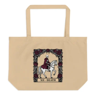 Organic Tote Bag - Death Rider Tarot Art, Large Eco-Friendly Canvas Tote