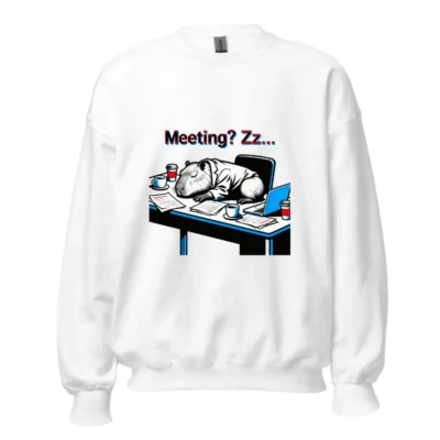Unisex Crew Neck Sweatshirt: Meeting? Zz... Capybara Office Sleep Slogan Tee