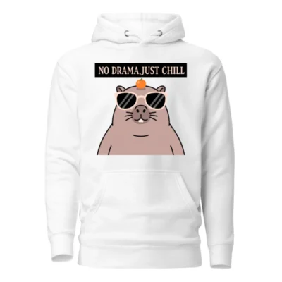 Unisex Premium Pullover Hoodie - 'No Drama, Just Chill' Capybara Graphic Sweatshirt