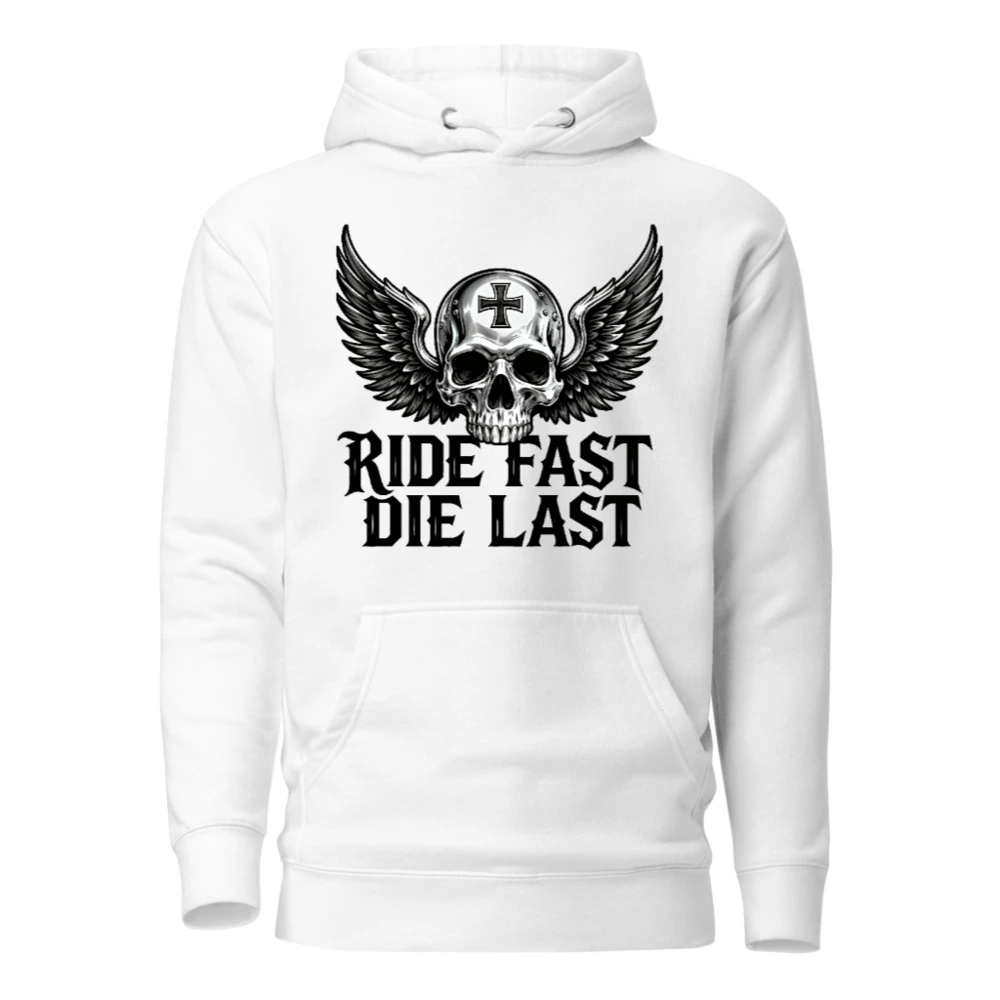 Ride Fast Die Last Skull Wings Hoodie - Unisex Premium Pullover