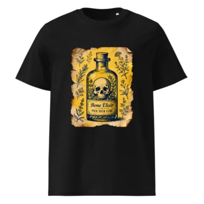 Bone Elixir T-Shirt - Unisex Organic Cotton Tee with Vintage Skull & Herb Art