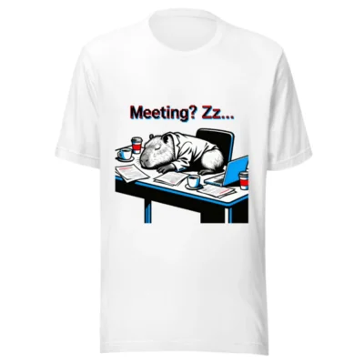 Unisex Staple T-Shirt: Meeting? Zz... Capybara Sleeping at Desk, Office Humor Tee