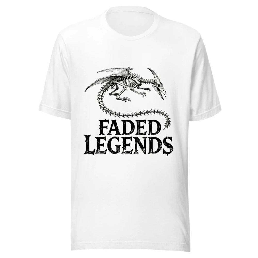 Faded Legends Dragon Skeleton Unisex T-Shirt - Black & White Skeletal Design