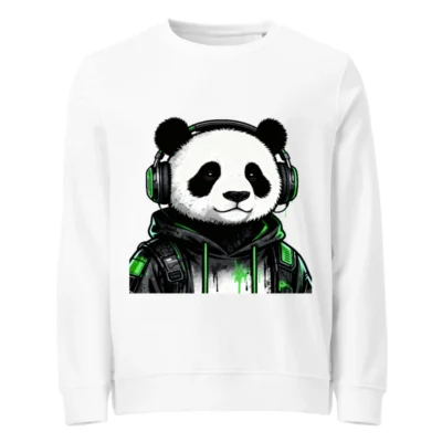 Unisex Organic Sweatshirt with Panda & Green Tech Design