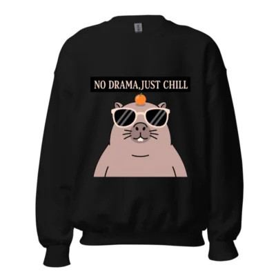 Unisex Crew Neck Sweatshirt - 'No Drama, Just Chill' Gopher Graphic Sweatshirt