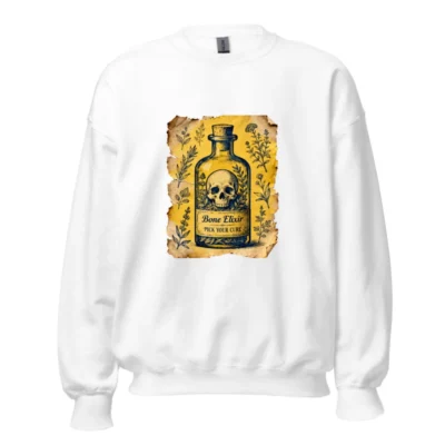 Bone Elixir Unisex Sweatshirt | Vintage Apothecary Skull & Herbs Design