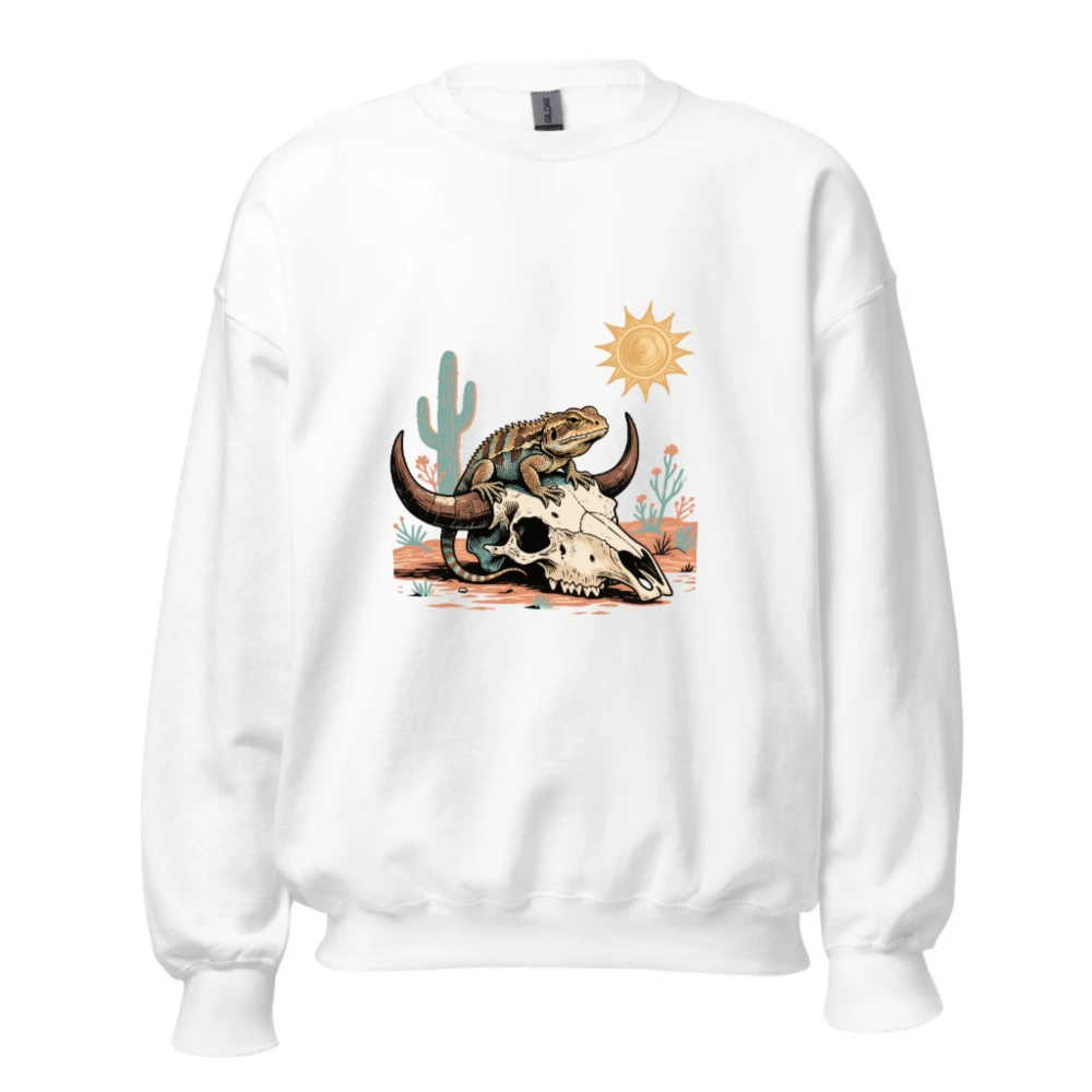 Desert Lizard on Bull Skull Unisex Sweatshirt - Soft Crew Neck
