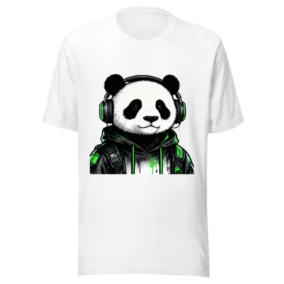 Unisex Panda Gamer T-Shirt with Headphones & Green Hoodie Design - Staple Tee