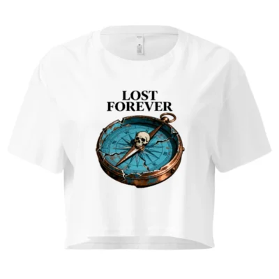 Lost Forever Women's Crop Top - Vintage Compass Skull Graphic Tee