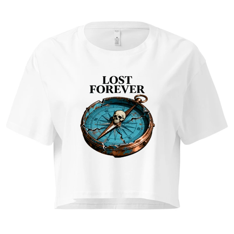 Lost Forever Women's Crop Top - Vintage Compass Skull Graphic Tee