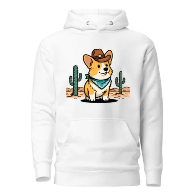 Cowboy Corgi Hoodie - Unisex Premium Pullover with Desert Bandana & Hat Design
