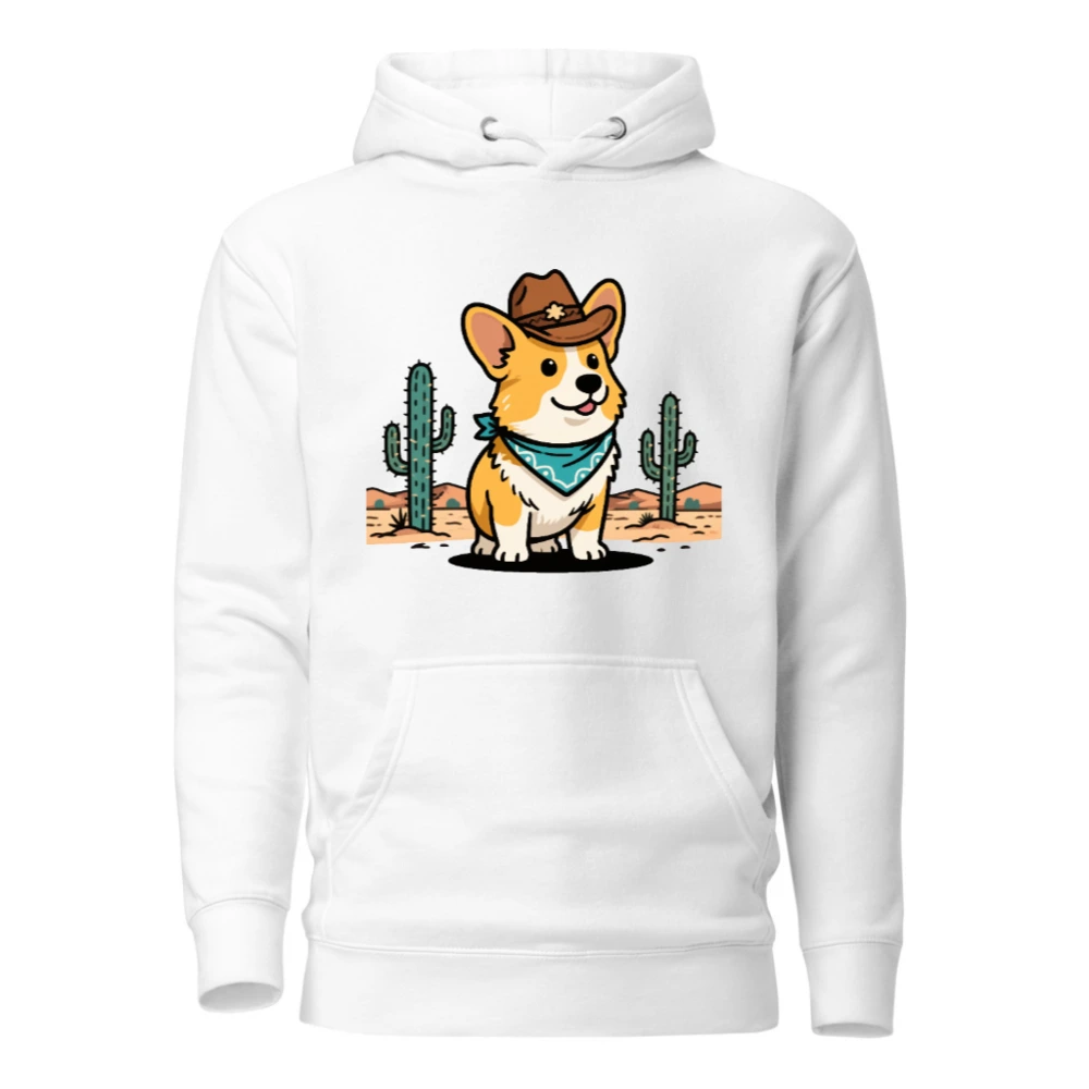 Cowboy Corgi Hoodie - Unisex Premium Pullover with Desert Bandana & Hat Design