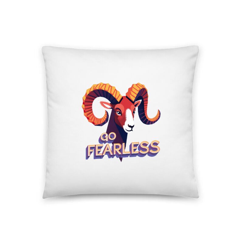 Go Fearless Ram Pillow 18"x18" - Bold Animal Art Decorative Cushion