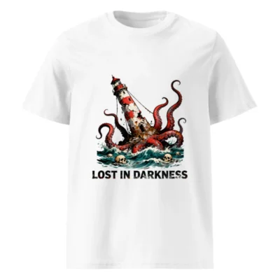Unisex Organic Cotton T-Shirt - Lost in Darkness Lighthouse & Octopus Graphic