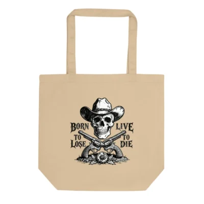 Eco Oyster Tote Bag | Cowboy Skull & Revolvers Design - Sustainable Canvas Tote