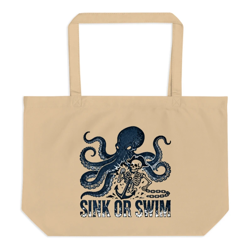 Large Organic Tote Bag | Octopus & Skeleton Anchor Design - Sink or Swim