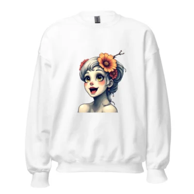 Unisex Crew Neck Sweatshirt with Floral Girl Illustration - Comfortable & Stylish