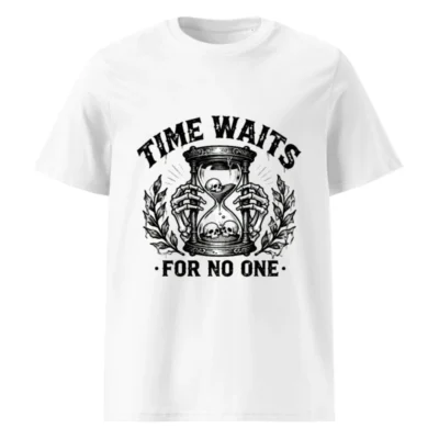 Unisex Organic Cotton T-Shirt - Time Waits For No One Hourglass Skull Design