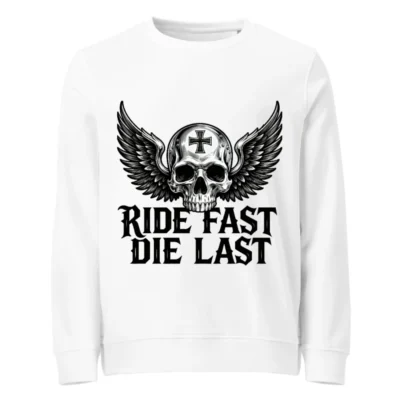 Unisex Organic Sweatshirt | Ride Fast Die Last Skull Wings Design