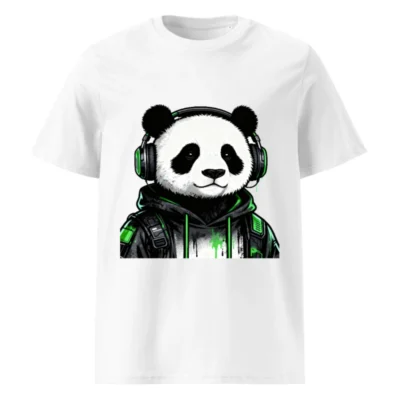 Unisex Organic Cotton T-Shirt with Panda DJ Graphic & Green Accents