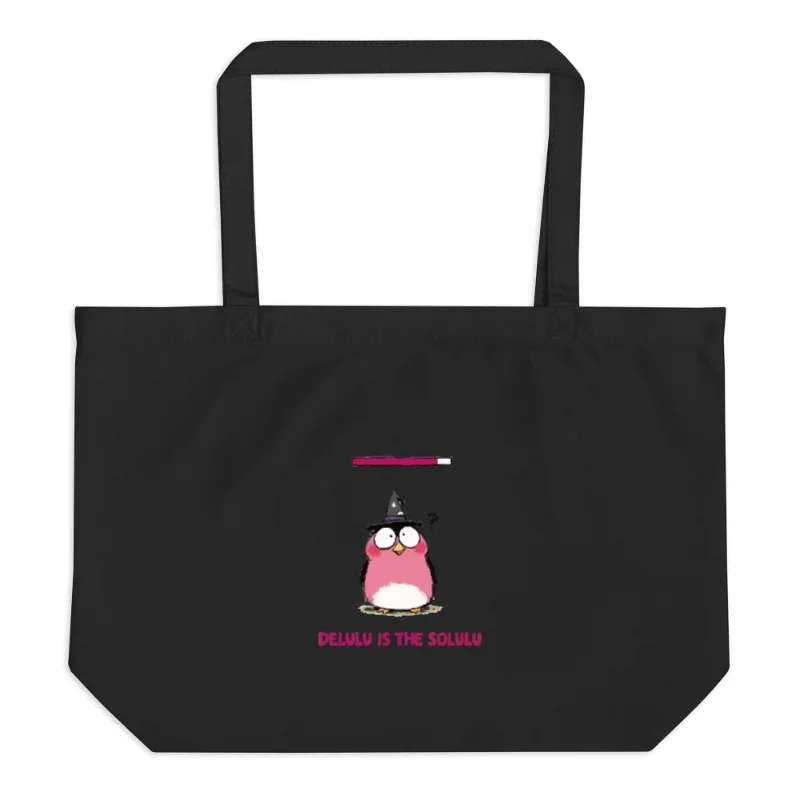 Organic Black Tote Bag | Delulu the Solulu Wizard Owl - Eco-Friendly & Sustainable