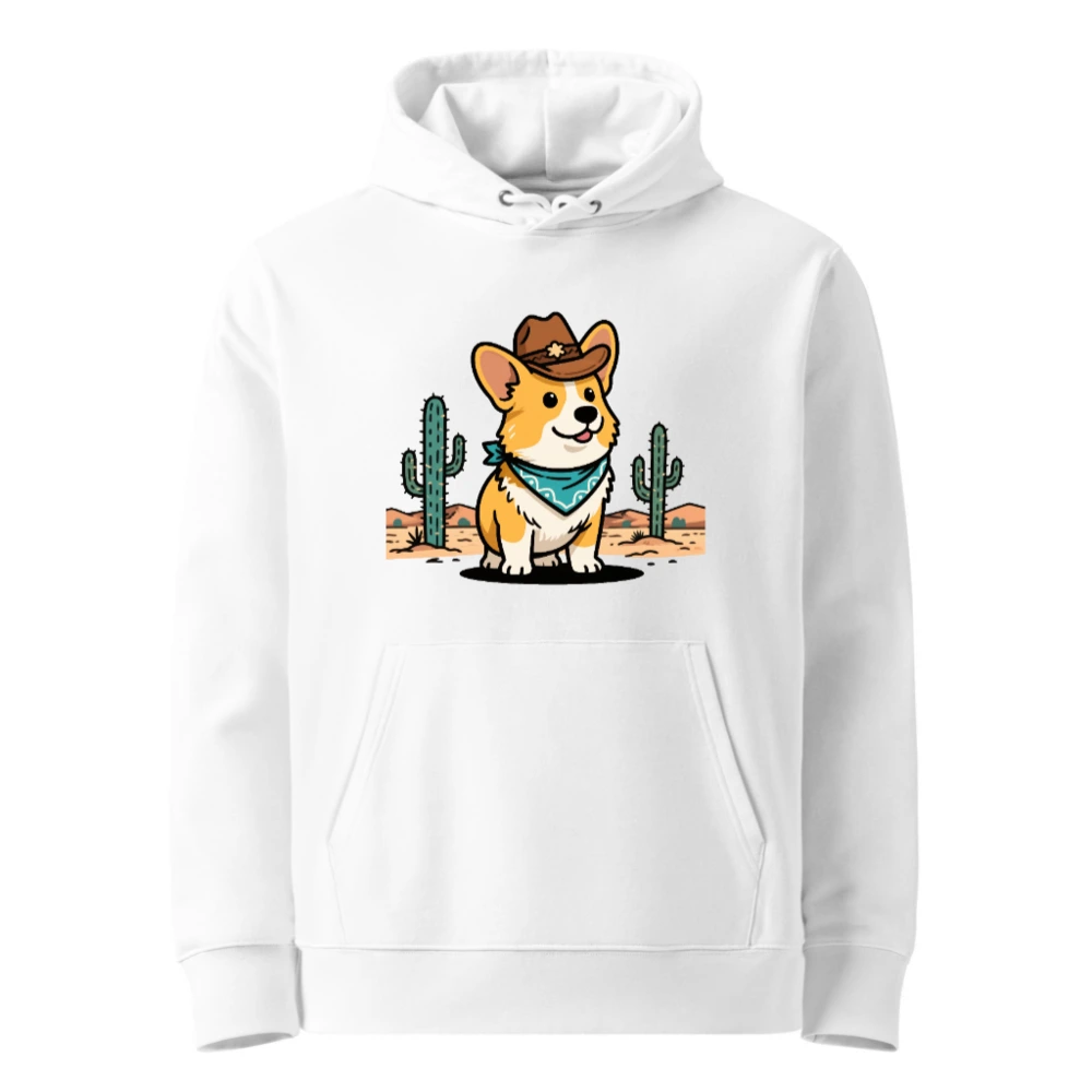 Unisex Eco Hoodie with Corgi Cowboy Design - Sustainable Cotton Blend