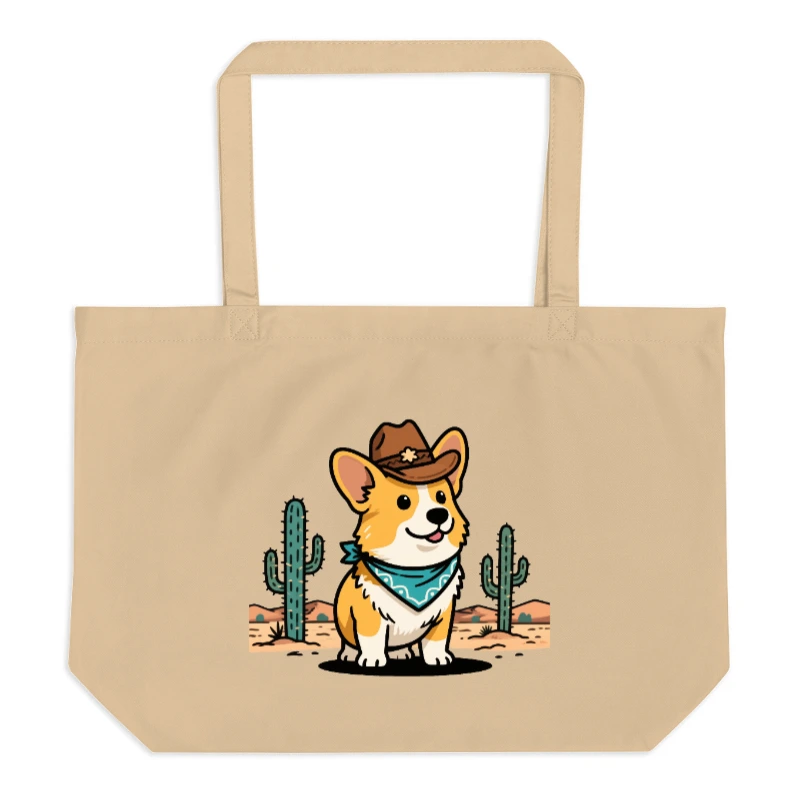 Organic Cotton Tote Bag with Cowboy Corgi Design | Eco-Friendly Large Tote