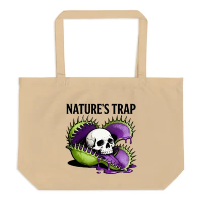 Nature's Trap Organic Tote Bag | Large Eco-Friendly Canvas Bag with Skull & Venus Flytrap Design