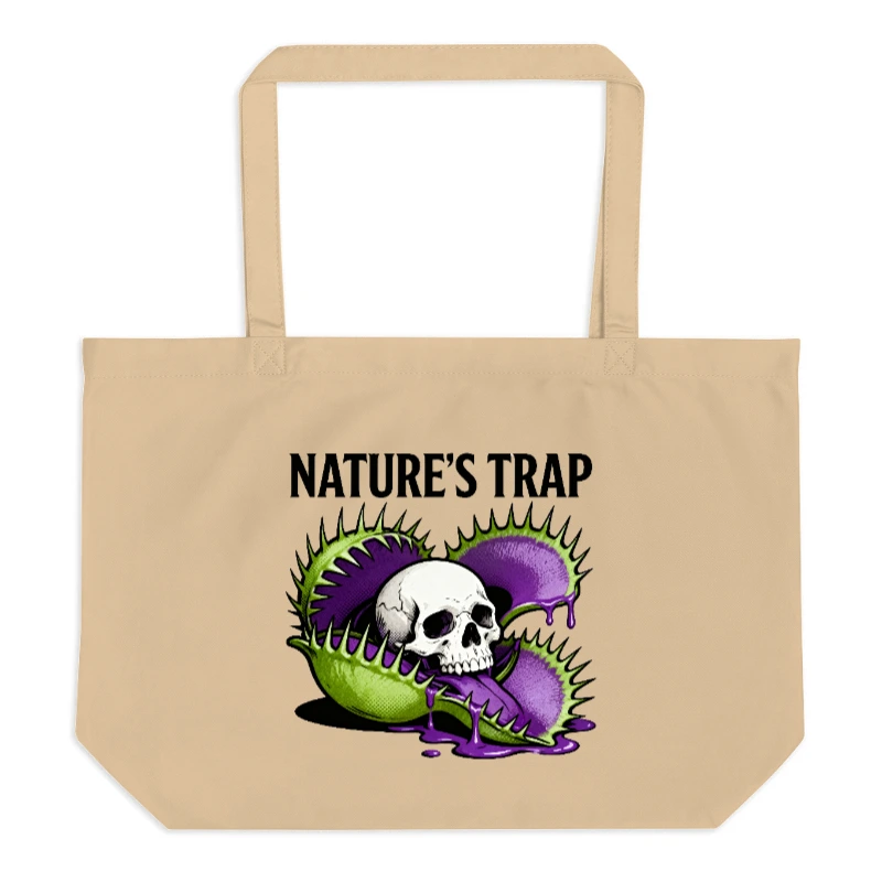 Nature's Trap Organic Tote Bag | Large Eco-Friendly Canvas Bag with Skull & Venus Flytrap Design