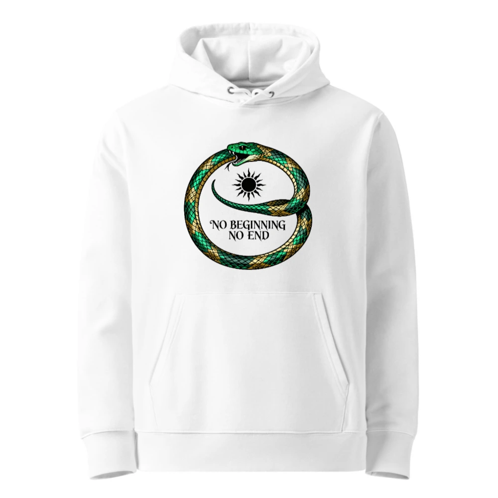 Unisex Eco Hoodie - Green & Gold Snake Ouroboros 'No Beginning No End' Design