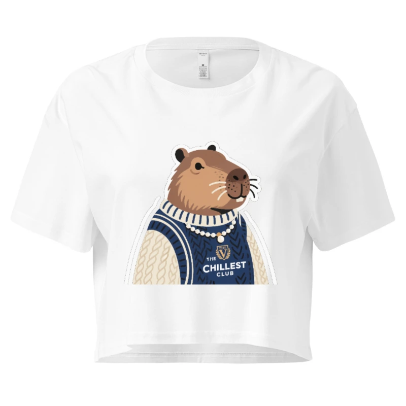 Women's Crop Top with Capybara Graphic - 'The Chillest Club' Sweater Vest Design
