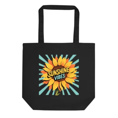 Eco Black Tote Bag | Sunflower 'Sunshine Vibes' Design