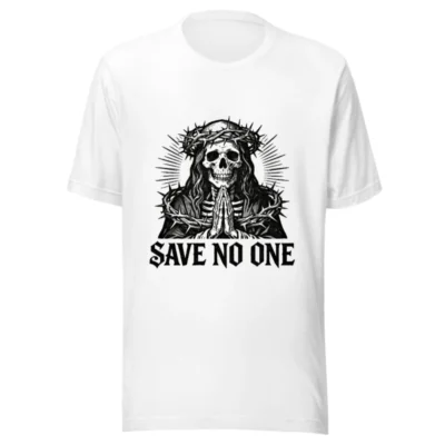 Unisex Staple T-Shirt - Save No One Skull with Crown of Thorns Design