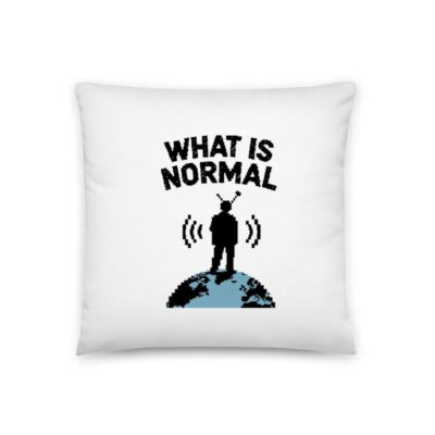 What Is Normal? Pixel Art Pillow 18"x18" - TV-Head Standing on Globe