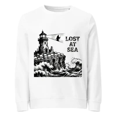 Unisex Organic Sweatshirt | Lost at Sea Lighthouse & Skulls Design