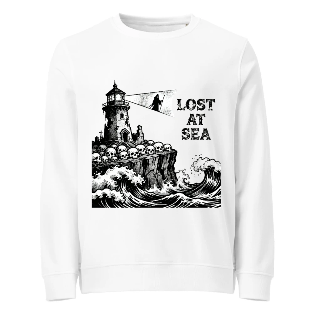 Unisex Organic Sweatshirt | Lost at Sea Lighthouse & Skulls Design