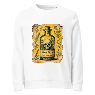 Unisex Organic Sweatshirt - Bone Elixir Skull Potion Design, Eco-Friendly & Comfortable