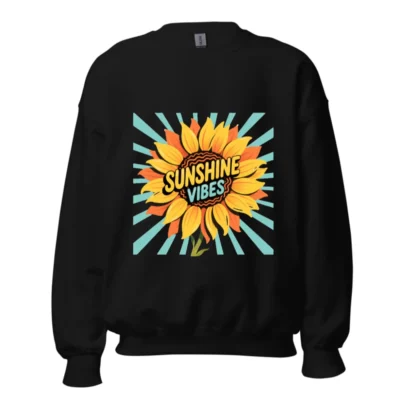 Sunshine Vibes Sunflower Crew Neck Sweatshirt - Unisex Black Graphic Sweatshirt
