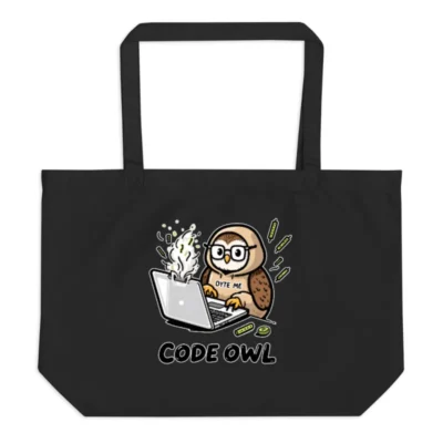 Organic Tote Bag | Code Owl - 'Byte Me' Laptop Owl Design